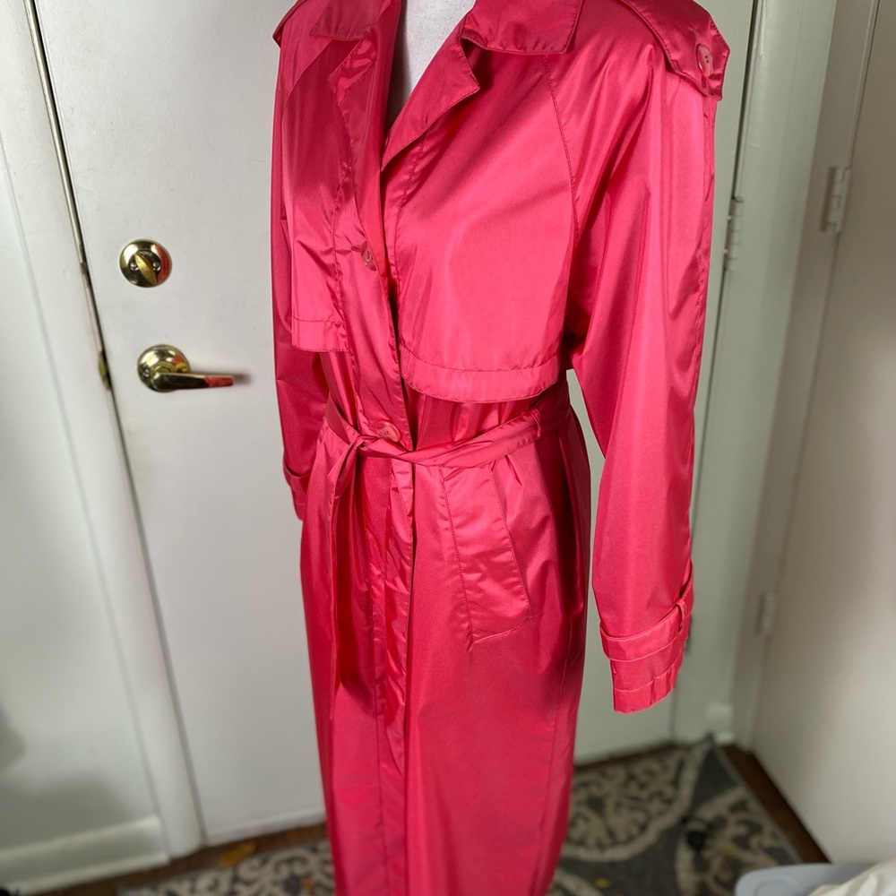 Worthington Essentials women Trench rain Coat Sz 4 petite dark pink pockets NWOT - Picture 7 of 12
